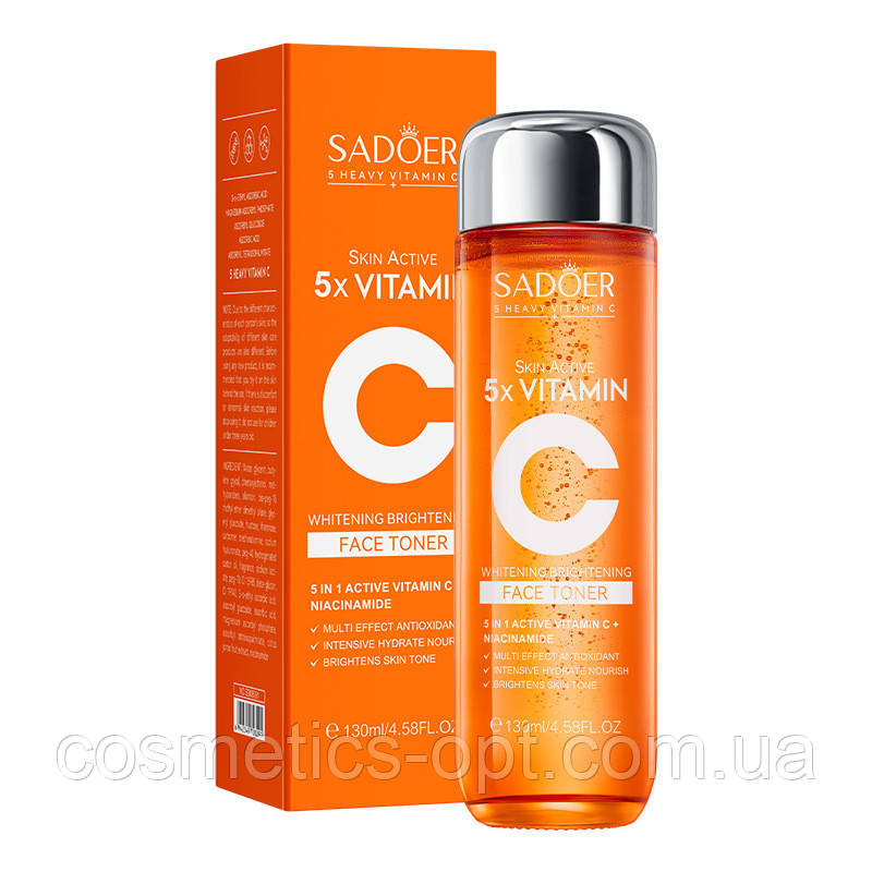 Антиоксидантний освітлюючий тонер з Вітаміном С SADOER 5 x Vitamin C + Niacinamide Face Toner, 130 мл
