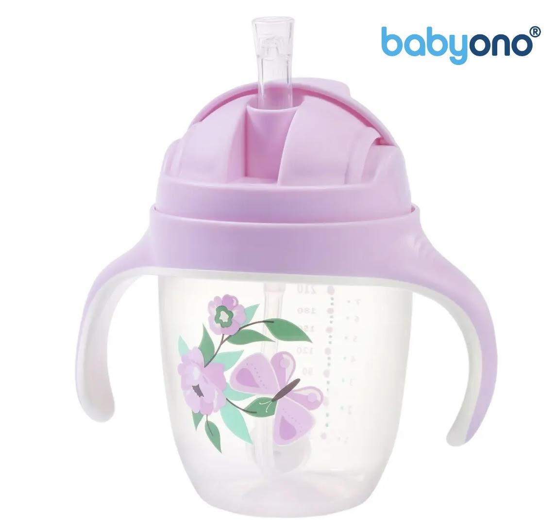 Поїлка непроливайка обтяженою соломкою та герметичною кришкою BabyOno Квіточки, 6м+ 240мл (Бебіоно)1464/05