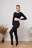 Комплект топ з довгим рукавом та лосини з п'ятою для дівчаток з біфлексу чорного кольору Венді р.26-44