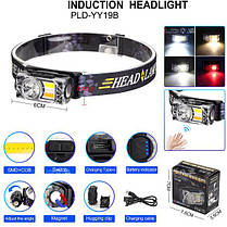 Налобний ліхтар для сто YY-19B-3SMD+2COB(white+yellow+red), Ліхтарик налобний з LB-950 червоним світлом, фото 3