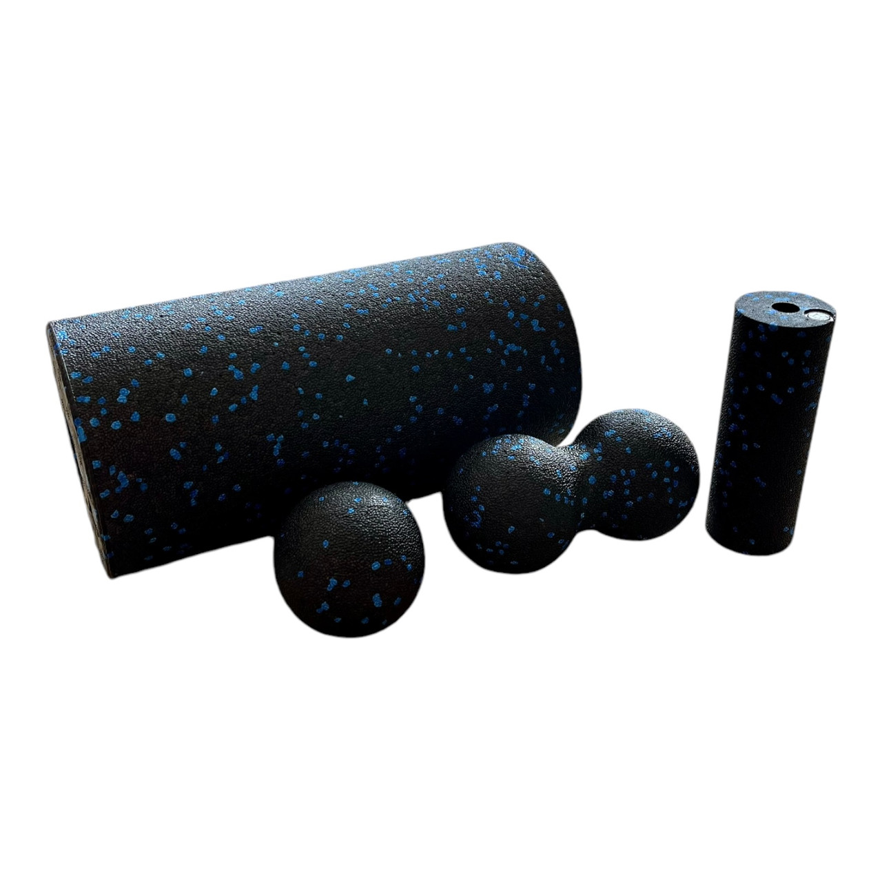 Масажний набір для фітнесу 4 шт: Ролик, міні-ролик, подвійний м'яч, м'яч (Чорно-Синій)