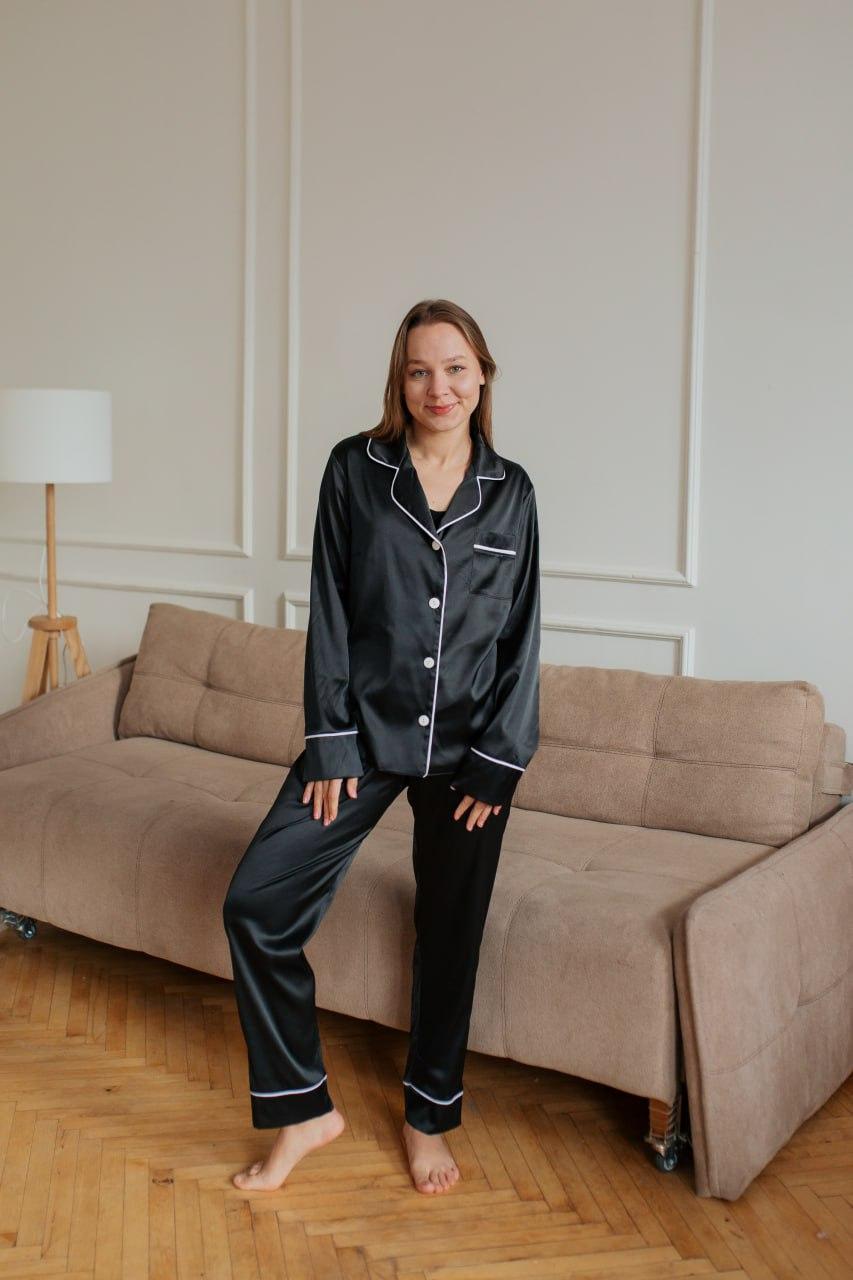 Піжама жіноча ШОВКОВА ЧОРНА сорочка і штани DC 314/315-А60, фото 1