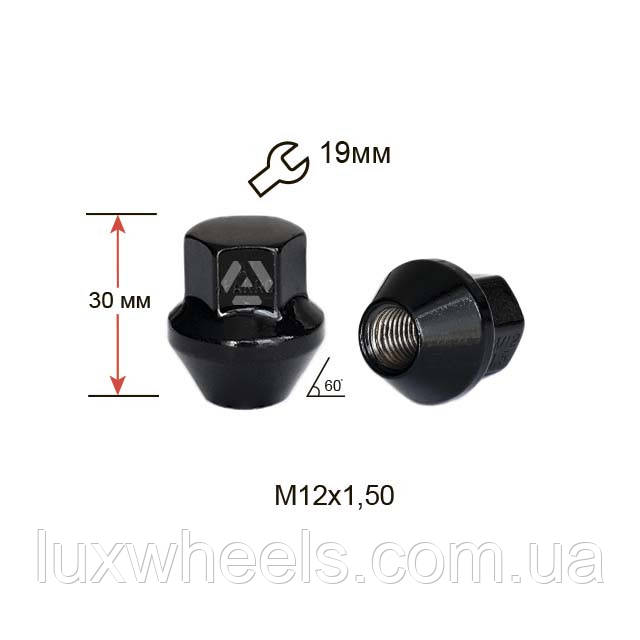 Гайка колісна A342145 BA M12х1,5х30мм Конус (Ford) Закрита Чорний Хром Ключ 19