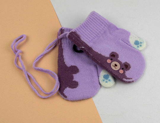 Оптом дитячі рукавиці на 1-3 роки зимові на мотузочці (арт. 24-25-100), фото 2