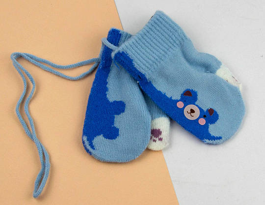 Оптом дитячі рукавиці на 1-3 роки зимові на мотузочці (арт. 24-25-100), фото 5