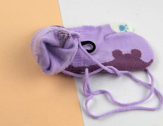 Оптом дитячі рукавиці на 1-3 роки зимові на мотузочці (арт. 24-25-100), фото 3