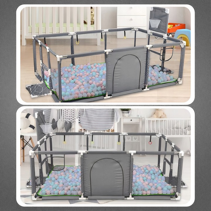 Манеж дитячий Сірий 180x120 см Дитячий сухий басейн Манеж для дітей великий Підлоговий манеж для дітей, фото 1