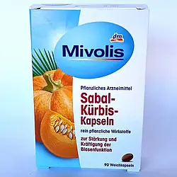 Гарбузові капсули Mivolis Сабал при слабкості сечового міхура, 90 шт