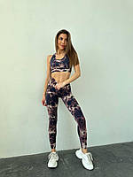 Жіночий костюм для фітнесу (спорту, йоги, залу, тренувань) топ та лосини (легінси) з ефектом пуш-ап тай дай, розмір S