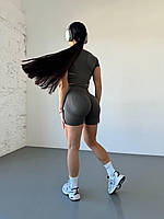 Жіночий костюм для фітнесу (спорту, залу, тренувань) кроп-топ та велосипедки з ефектом пуш-ап графітовий колір, S
