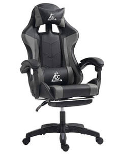 Ігрове крісло з підголівником, поперековою подушкою та підставкою для ніг KO24SZ (Чорно-сірий)