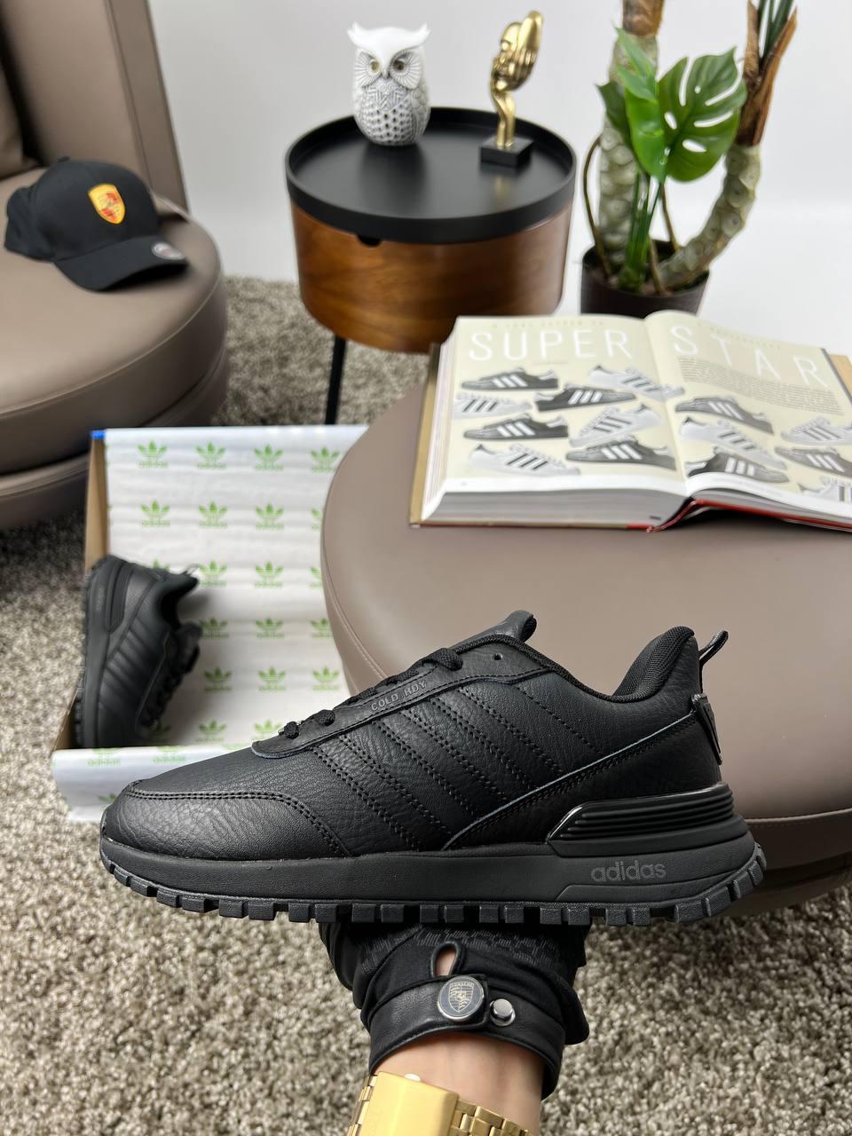 Чоловічі шкіряні кросівки Adidas Originals Run 60s 3.0 Black, чоловічі кеди Адідас чорні шкіра. Чоловіче взуття