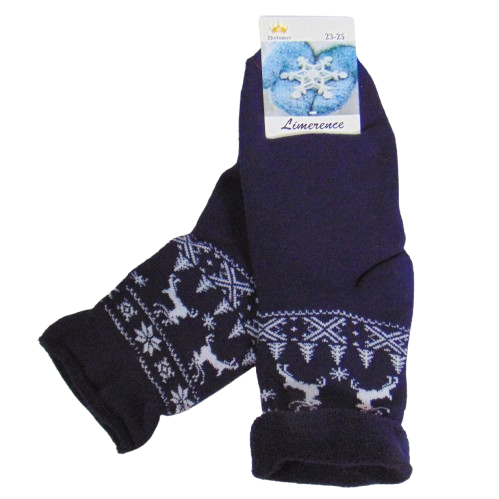 Теплі шкарпетки без гумки з махрою олені limerence 23-25 сині, фото 1