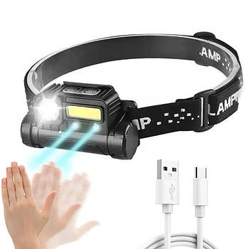 Налобний ліхтар із датчиком руху та червоним світлом (XPE+COB) BL-123 / Світлодіодний ліхтарик на голову