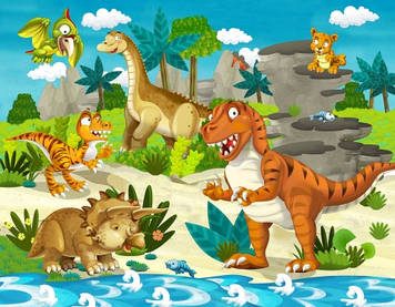 Дитячі Фотошпалери "Динозаври біля моря" - Будь-який розмір! Читаємо опис!