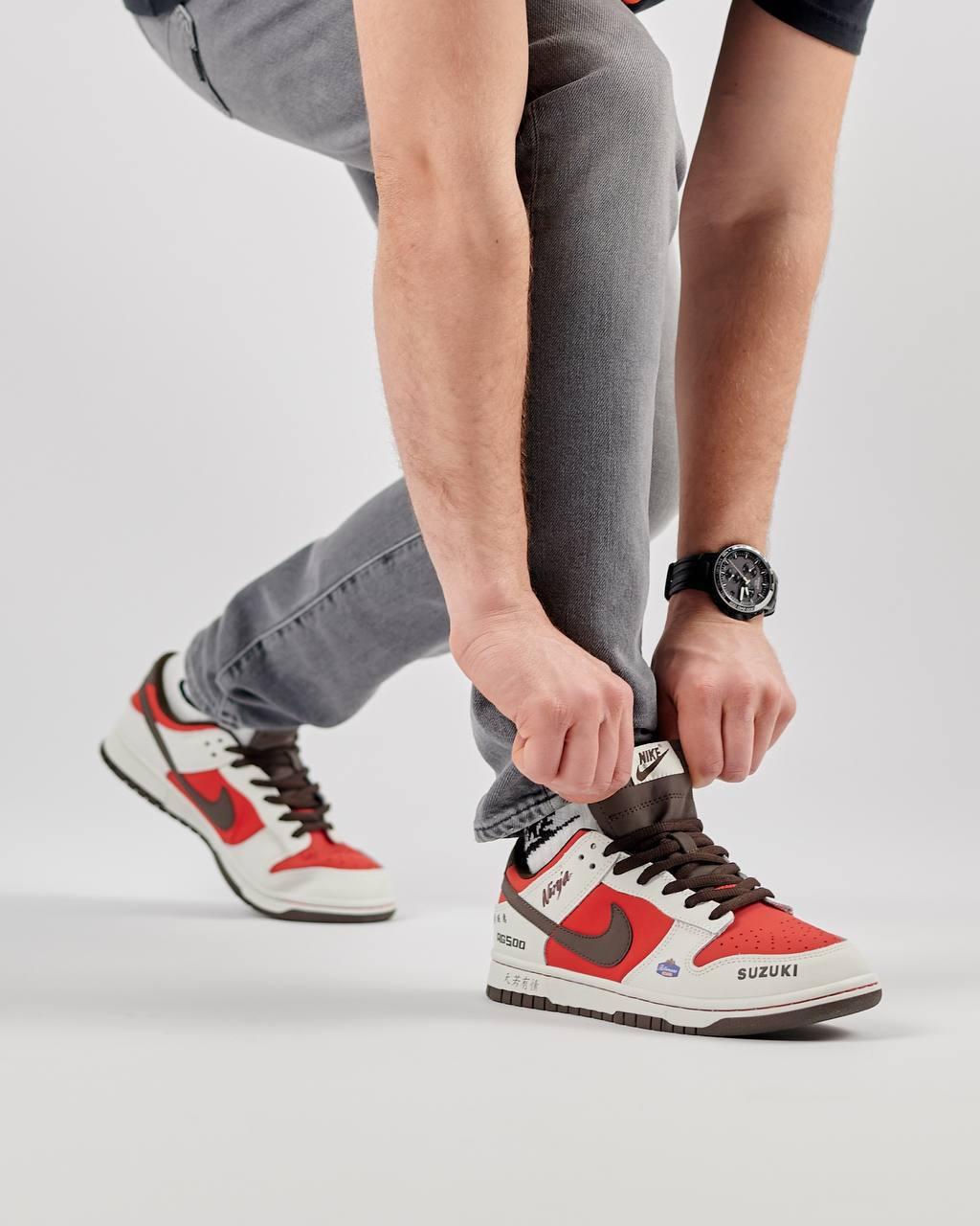 Чоловічі шкіряні кросівки Nike SB Dunk Low Suzuki NINJA RG500, чоловічі кеди Найк червоні, Чоловіче взуття