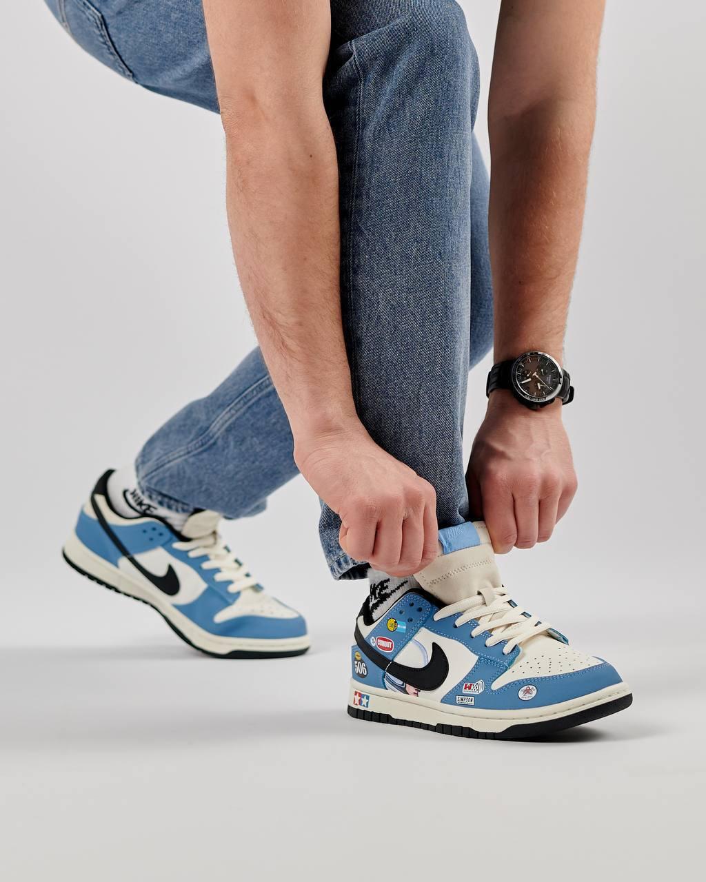 Чоловічі шкіряні кросівки Nike SB Dunk Low Jackman Wheels, чоловічі кеди Найк блакитні шкіра, Чоловіче взуття