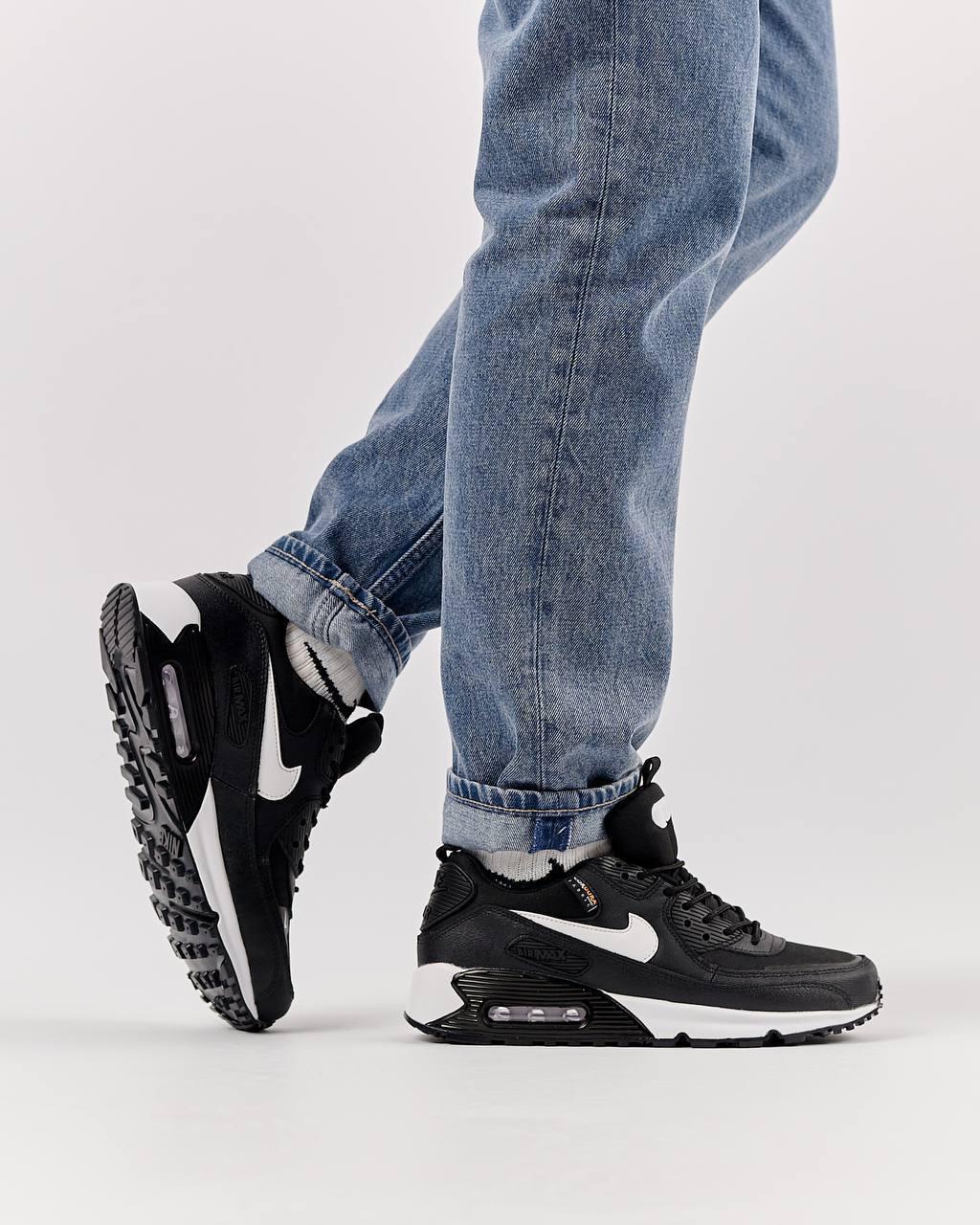 Чоловічі кросівки шкіра текстиль Nike Air Max 90 Surplus New Black White, кеди Найк чорні. Чоловіче взуття