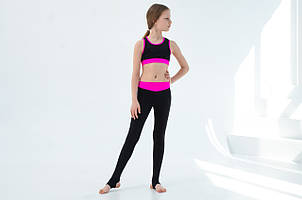 Cпортивний комплект топ та легінси з п'ятою для дівчаток дитячий з чорного біфлексу р. 26-44