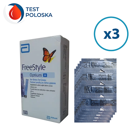 Тест смужки Фрі Стайл Оптіум Н (FreeStyle Optium H) 300 шт. в пластинках по 100 шт. в упаковці, фото 1