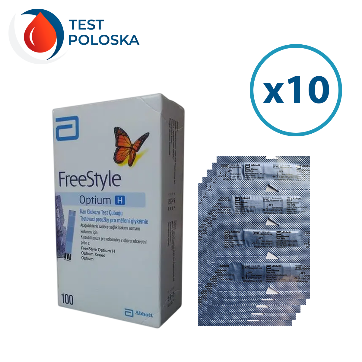 Тест смужки Фрі Стайл Оптіум Н (FreeStyle Optium H) 1000 шт. в пластинках по 100 шт. в упаковці