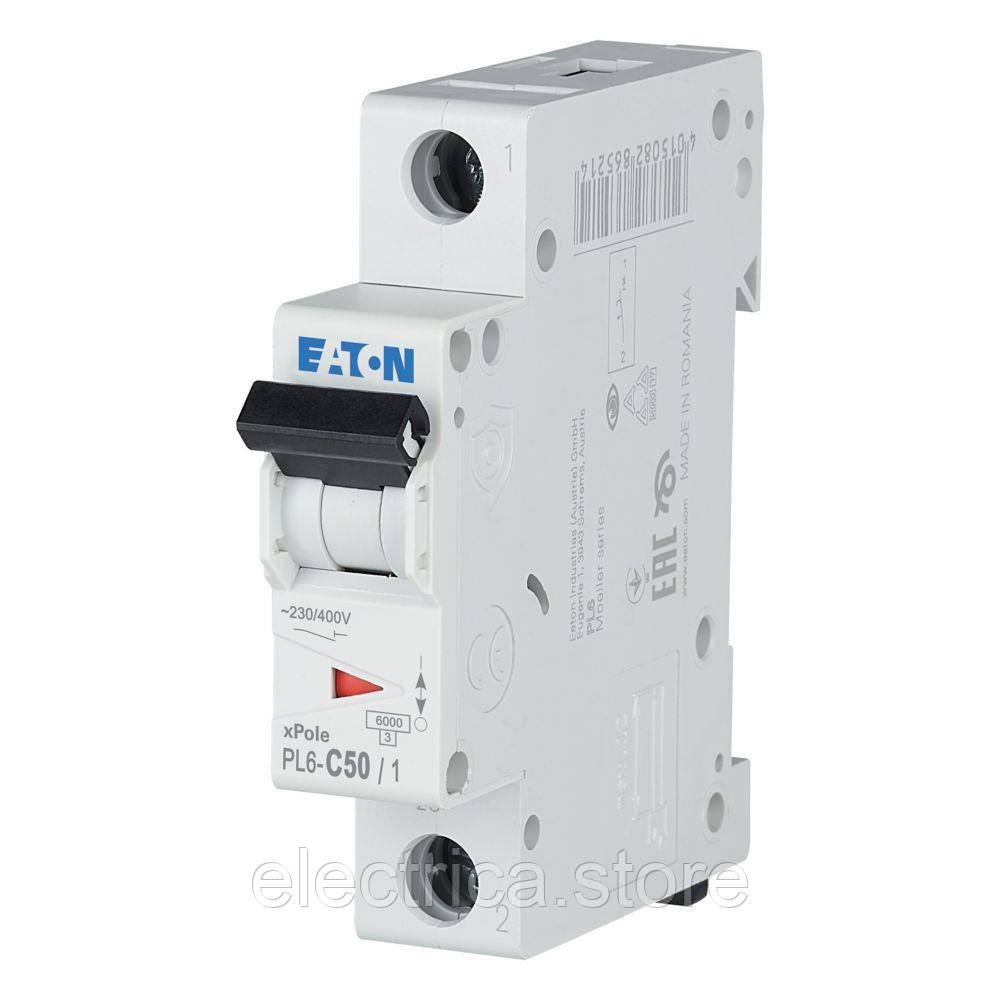 Автоматичний вимикач Eaton 1 полюс 50А кат.C PL6-C50/1 286538, фото 1
