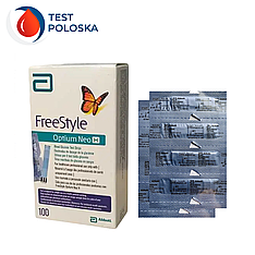 Тест смужки Фрі Стайл Оптіум Нео Н (FreeStyle Optium Neo H) 100 шт. в пластинках по 100 шт. в упаковці