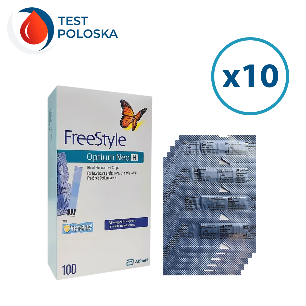 Тест смужки Фрі Стайл Оптіум Нео Н (FreeStyle Optium Neo H) 1000 шт. в пластинках по 100 шт. в упаковці