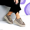 Молодіжні бежеві прошиті замшеві кросівки на платформі, фото 2