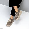 Молодіжні бежеві прошиті замшеві кросівки на платформі, фото 4