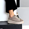 Молодіжні бежеві прошиті замшеві кросівки на платформі, фото 5