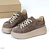 Молодіжні бежеві прошиті замшеві кросівки на платформі, фото 6