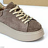 Молодіжні бежеві прошиті замшеві кросівки на платформі, фото 9