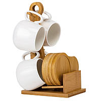 Набір із чашок із бамбуковою підставкою "Тендем", 25 см