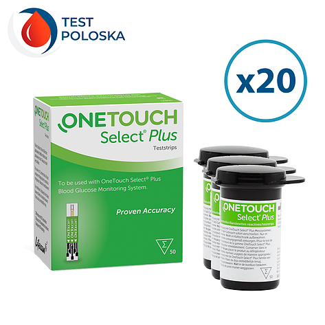 Тест-смужки Ван Тач Селект Плюс (One Touch Select Plus) 1000 шт. у 20 флаконах по 50 шт. в пакованні, фото 1