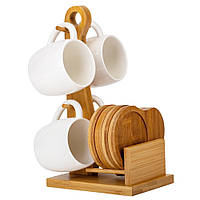 Набір із чашок із бамбуковою підставкою "Тендем", 25 см