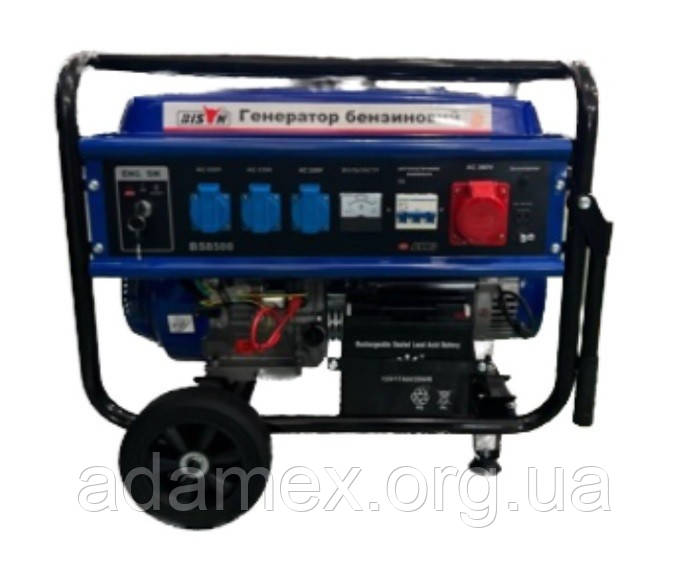 Генератор бензиновий 7/7.5 КВТ трифазний Bison BS8500 220/380 В з електрозапуском мідь, фото 1