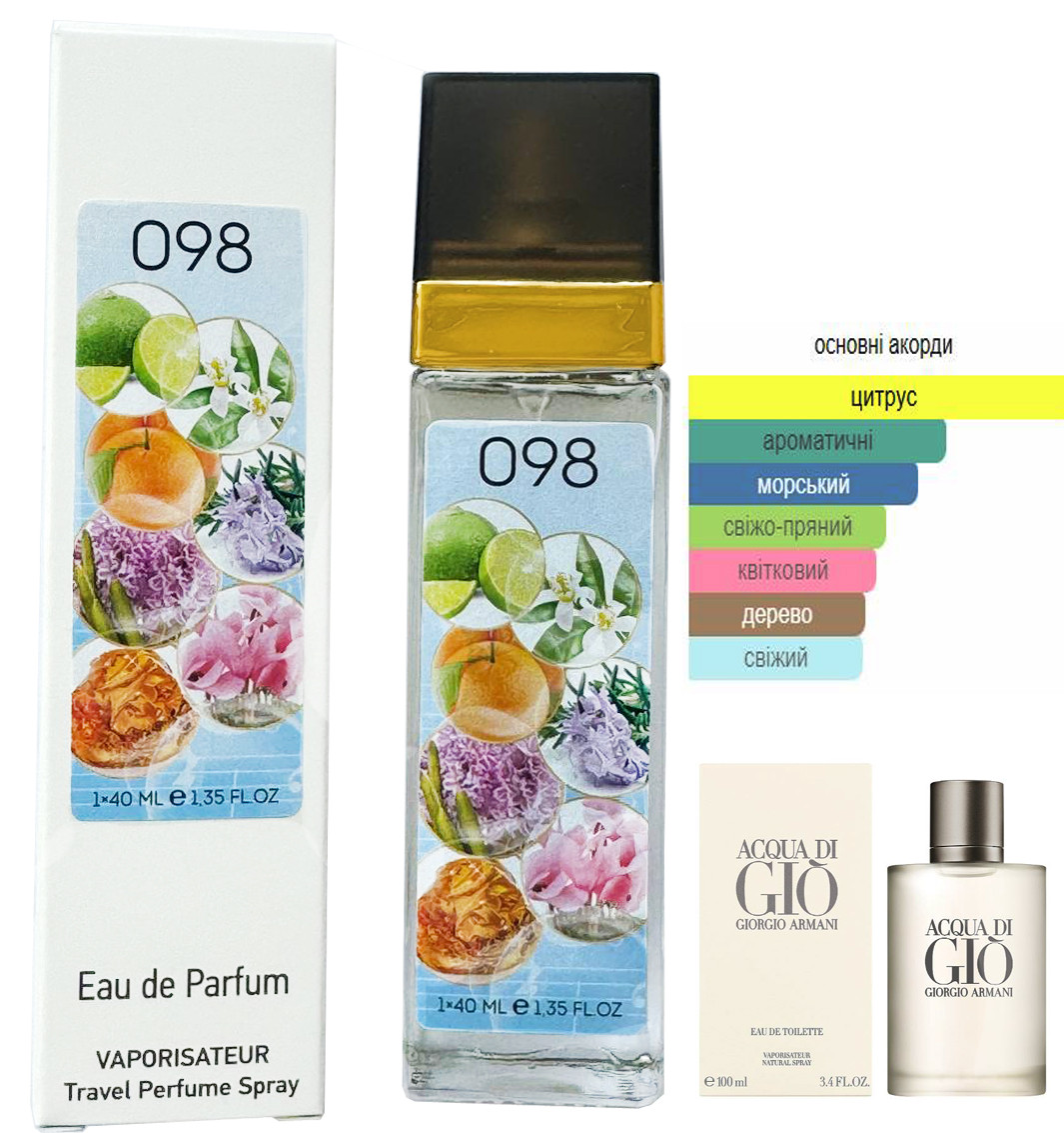 Парфум № 098 за мотивами Armani Acqua Di Gio Men (Армані Аква Ді Джіо Мен) 40 мл ОПТ