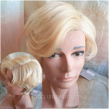 Перука з натурального волосся боб-каре з боковим проділом зліва блонд SCARLET-613