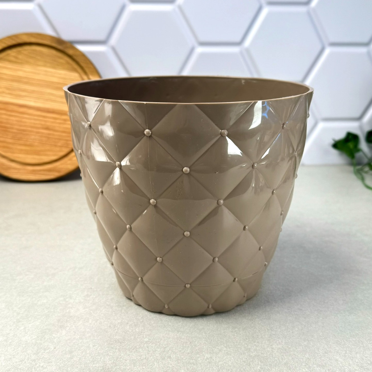 Квітковий горщик з піддоном 1.6 л Бусинки Лате 436-17 Elif Plastik