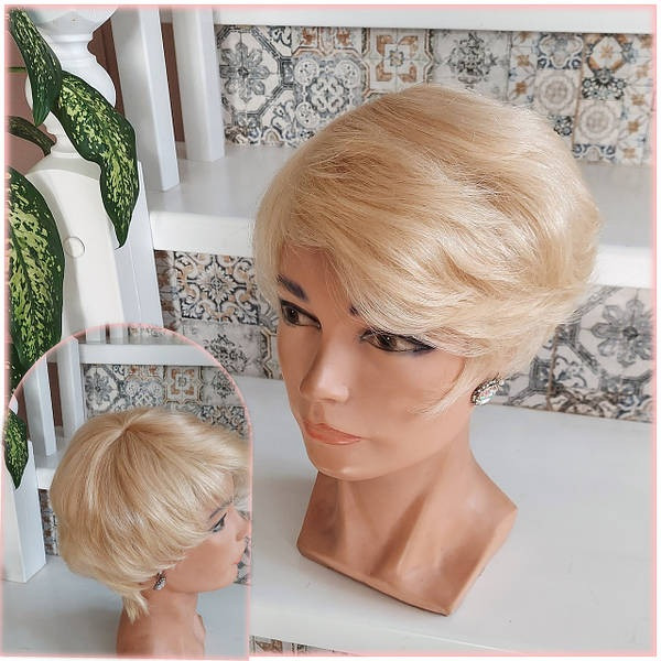 Перука коротка піксі з натурального волосся блонд GLORIA HH- 613, фото 1