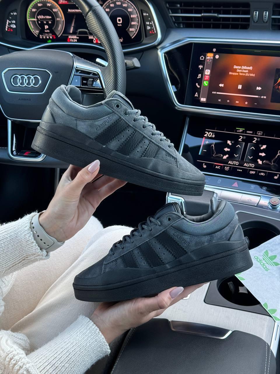 Жіночі замшеві кросівки Adidas Originals Campus x Bad Bunny Dark Gray, кеди Адідас сірі 36