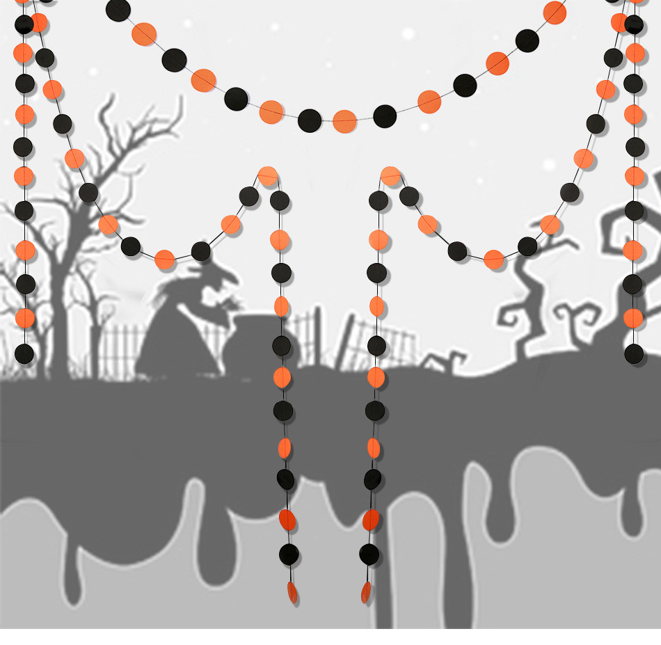 Гірлянда на Хеллоувін картонні кружки на нитці 4 м на 5 см чорно-помаранчевий, фото 1