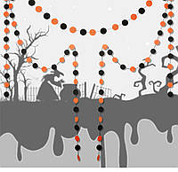 Гірлянда на Хеллоувін картонні кружки на нитці 4 м на 5 см чорно-помаранчевий