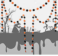 Гірлянда на Хеллоувін картонні кружки на нитці 4 м на 5 см чорно-помаранчевий