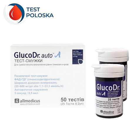 Тест-смужки GlucoDr auto 50 шт. в 2 флаконах по 25 шт в упаковці, фото 1