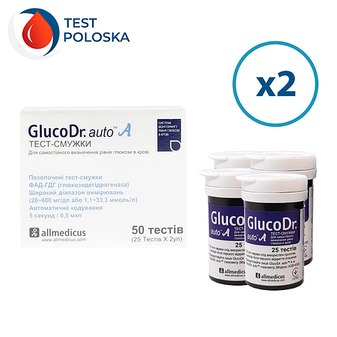 Тест-смужки GlucoDr auto 100 шт. в 4 флаконах по 25 шт в упаковці, фото 1