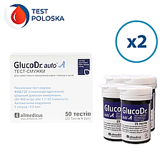Тест-смужки GlucoDr auto 100 шт. в 4 флаконах по 25 шт в упаковці