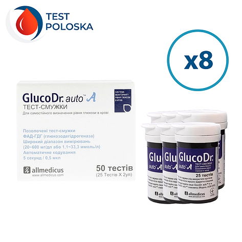Тест-смужки GlucoDr auto 400 шт. в 16 флаконах по 25 шт в упаковці, фото 1