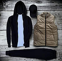 Чоловічий теплий спортивний костюм на флісі зимовий комплект із жилеткою штани кофта кепка та футболка